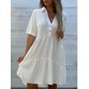 image:imagechouyatou Womens Button Up Polo Collared Cotton Linen Loose Dress Short Sleeve Ruffle Babydoll Tunic Mini DressWhite