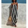 image:imagechouyatou Womens Casual Striped Wide Leg Overalls Boho Hippie Baggy Jumpsuit Loose Fit Flowy Romper Overall PantsBlack