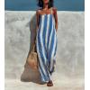 image:imagechouyatou Womens Casual Striped Wide Leg Overalls Boho Hippie Baggy Jumpsuit Loose Fit Flowy Romper Overall PantsBlue