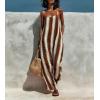 image:imagechouyatou Womens Casual Striped Wide Leg Overalls Boho Hippie Baggy Jumpsuit Loose Fit Flowy Romper Overall PantsBrown