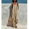 image:imagechouyatou Womens Casual Striped Wide Leg Overalls Boho Hippie Baggy Jumpsuit Loose Fit Flowy Romper Overall PantsKhaki