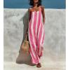 image:imagechouyatou Womens Casual Striped Wide Leg Overalls Boho Hippie Baggy Jumpsuit Loose Fit Flowy Romper Overall PantsPink