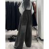 image:imagechouyatou Womens Distressed Baggy Denim Bib Overalls Adjustable Strap Loose Fit Jeans Overall Pants Wide Leg JumpsuitBlack Gray