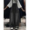 image:imagechouyatou Womens Distressed Baggy Denim Bib Overalls Adjustable Strap Loose Fit Jeans Overall Pants Wide Leg JumpsuitBlack Gray