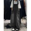 image:imagechouyatou Womens Distressed Baggy Denim Bib Overalls Adjustable Strap Loose Fit Jeans Overall Pants Wide Leg JumpsuitBlack Gray