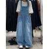 image:imagechouyatou Womens Distressed Baggy Denim Bib Overalls Adjustable Strap Loose Fit Jeans Overall Pants Wide Leg JumpsuitBlue