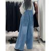 image:imagechouyatou Womens Distressed Baggy Denim Bib Overalls Adjustable Strap Loose Fit Jeans Overall Pants Wide Leg JumpsuitBlue