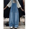 image:imagechouyatou Womens Distressed Baggy Denim Bib Overalls Adjustable Strap Loose Fit Jeans Overall Pants Wide Leg JumpsuitBlue