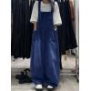 image:imagechouyatou Womens Distressed Baggy Denim Bib Overalls Adjustable Strap Loose Fit Jeans Overall Pants Wide Leg JumpsuitDark Blue