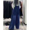 image:imagechouyatou Womens Distressed Baggy Denim Bib Overalls Adjustable Strap Loose Fit Jeans Overall Pants Wide Leg JumpsuitDark Blue