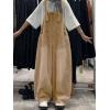 image:imagechouyatou Womens Distressed Baggy Denim Bib Overalls Adjustable Strap Loose Fit Jeans Overall Pants Wide Leg JumpsuitKhaki