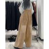 image:imagechouyatou Womens Distressed Baggy Denim Bib Overalls Adjustable Strap Loose Fit Jeans Overall Pants Wide Leg JumpsuitKhaki