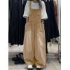 image:imagechouyatou Womens Distressed Baggy Denim Bib Overalls Adjustable Strap Loose Fit Jeans Overall Pants Wide Leg JumpsuitKhaki