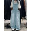 image:imagechouyatou Womens Distressed Baggy Denim Bib Overalls Adjustable Strap Loose Fit Jeans Overall Pants Wide Leg JumpsuitLight Blue