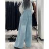 image:imagechouyatou Womens Distressed Baggy Denim Bib Overalls Adjustable Strap Loose Fit Jeans Overall Pants Wide Leg JumpsuitLight Blue