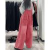 image:imagechouyatou Womens Distressed Baggy Denim Bib Overalls Adjustable Strap Loose Fit Jeans Overall Pants Wide Leg JumpsuitWatermelon Red