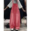 image:imagechouyatou Womens Distressed Baggy Denim Bib Overalls Adjustable Strap Loose Fit Jeans Overall Pants Wide Leg JumpsuitWatermelon Red