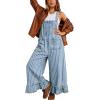 image:imagechouyatou Womens Distressed Striped Denim Overalls Jeans Boyfriend Y2K Ruffled Wide Leg Denim Pant JumpsuitsBlue