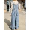 image:imagechouyatou Womens Distressed Striped Denim Overalls Jeans Boyfriend Y2K Ruffled Wide Leg Denim Pant JumpsuitsBlue