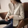 image:imagechouyatou Womens Elegant Fall Winter Wool Trench Coat Stand Collar Button Down Blazer Jacket Crop CoatBeige