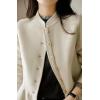 image:imagechouyatou Womens Elegant Fall Winter Wool Trench Coat Stand Collar Button Down Blazer Jacket Crop CoatBeige
