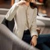 image:imagechouyatou Womens Elegant Fall Winter Wool Trench Coat Stand Collar Button Down Blazer Jacket Crop CoatBeige