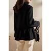 image:imagechouyatou Womens Elegant Fall Winter Wool Trench Coat Stand Collar Button Down Blazer Jacket Crop CoatBlack