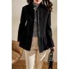 image:imagechouyatou Womens Elegant Fall Winter Wool Trench Coat Stand Collar Button Down Blazer Jacket Crop CoatBlack