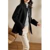 image:imagechouyatou Womens Elegant Fall Winter Wool Trench Coat Stand Collar Button Down Blazer Jacket Crop CoatBlack