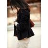 image:imagechouyatou Womens Elegant Fall Winter Wool Trench Coat Stand Collar Button Down Blazer Jacket Crop CoatBlack