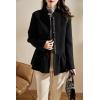 image:imagechouyatou Womens Elegant Fall Winter Wool Trench Coat Stand Collar Button Down Blazer Jacket Crop CoatBlack