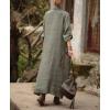 image:imagechouyatou Womens Elegant Pleated Button Down Maxi Shirt Dress Rolled Up Long Sleeve Loose Fit Tunic Shift Long DressArmy Green