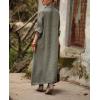 image:imagechouyatou Womens Elegant Pleated Button Down Maxi Shirt Dress Rolled Up Long Sleeve Loose Fit Tunic Shift Long DressArmy Green