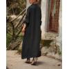 image:imagechouyatou Womens Elegant Pleated Button Down Maxi Shirt Dress Rolled Up Long Sleeve Loose Fit Tunic Shift Long DressBlack