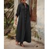 image:imagechouyatou Womens Elegant Pleated Button Down Maxi Shirt Dress Rolled Up Long Sleeve Loose Fit Tunic Shift Long DressBlack