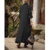 image:imagechouyatou Womens Elegant Pleated Button Down Maxi Shirt Dress Rolled Up Long Sleeve Loose Fit Tunic Shift Long DressBlack