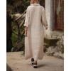 image:imagechouyatou Womens Elegant Pleated Button Down Maxi Shirt Dress Rolled Up Long Sleeve Loose Fit Tunic Shift Long DressKhaki