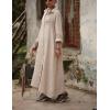 image:imagechouyatou Womens Elegant Pleated Button Down Maxi Shirt Dress Rolled Up Long Sleeve Loose Fit Tunic Shift Long DressKhaki