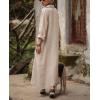 image:imagechouyatou Womens Elegant Pleated Button Down Maxi Shirt Dress Rolled Up Long Sleeve Loose Fit Tunic Shift Long DressKhaki