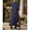 image:imagechouyatou Womens Elegant Pleated Button Down Maxi Shirt Dress Rolled Up Long Sleeve Loose Fit Tunic Shift Long DressNavy Blue