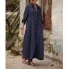image:imagechouyatou Womens Elegant Pleated Button Down Maxi Shirt Dress Rolled Up Long Sleeve Loose Fit Tunic Shift Long DressNavy Blue
