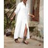 image:imagechouyatou Womens Elegant Pleated Button Down Maxi Shirt Dress Rolled Up Long Sleeve Loose Fit Tunic Shift Long DressWhite
