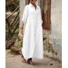 image:imagechouyatou Womens Elegant Pleated Button Down Maxi Shirt Dress Rolled Up Long Sleeve Loose Fit Tunic Shift Long DressWhite