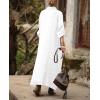 image:imagechouyatou Womens Elegant Pleated Button Down Maxi Shirt Dress Rolled Up Long Sleeve Loose Fit Tunic Shift Long DressWhite
