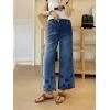 image:imagechouyatou Womens Eyelet Embroidery High Waisted Flared Straight Leg Jeans Y2k Loose Denim Cropped PantsDark Blue