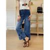 image:imagechouyatou Womens Eyelet Embroidery High Waisted Flared Straight Leg Jeans Y2k Loose Denim Cropped PantsDark Blue