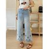 image:imagechouyatou Womens Eyelet Embroidery High Waisted Flared Straight Leg Jeans Y2k Loose Denim Cropped PantsLight Blue