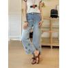 image:imagechouyatou Womens Eyelet Embroidery High Waisted Flared Straight Leg Jeans Y2k Loose Denim Cropped PantsLight Blue