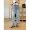 image:imagechouyatou Womens Eyelet Embroidery High Waisted Flared Straight Leg Jeans Y2k Loose Denim Cropped PantsLight Blue