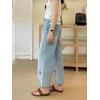 image:imagechouyatou Womens Eyelet Embroidery High Waisted Flared Straight Leg Jeans Y2k Loose Denim Cropped PantsLight Blue